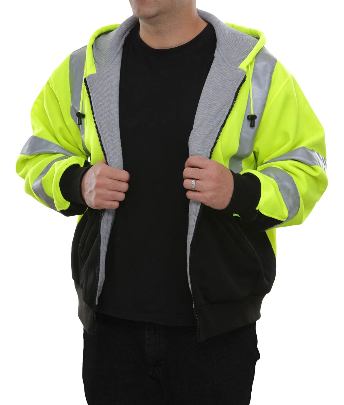 602CXLB Safety Sweatshirt: Hi-Vis Full Zip 2-Tone Contrasting X-Back: Removable Hood