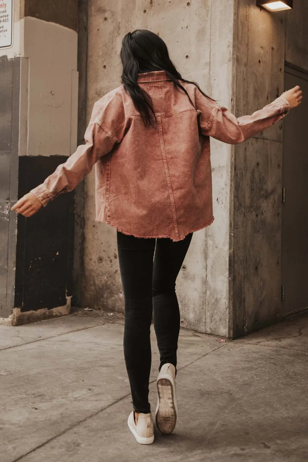 Acid Wash Denim Jacket in Wine