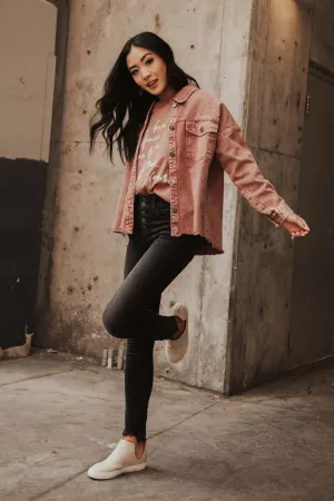 Acid Wash Denim Jacket in Wine