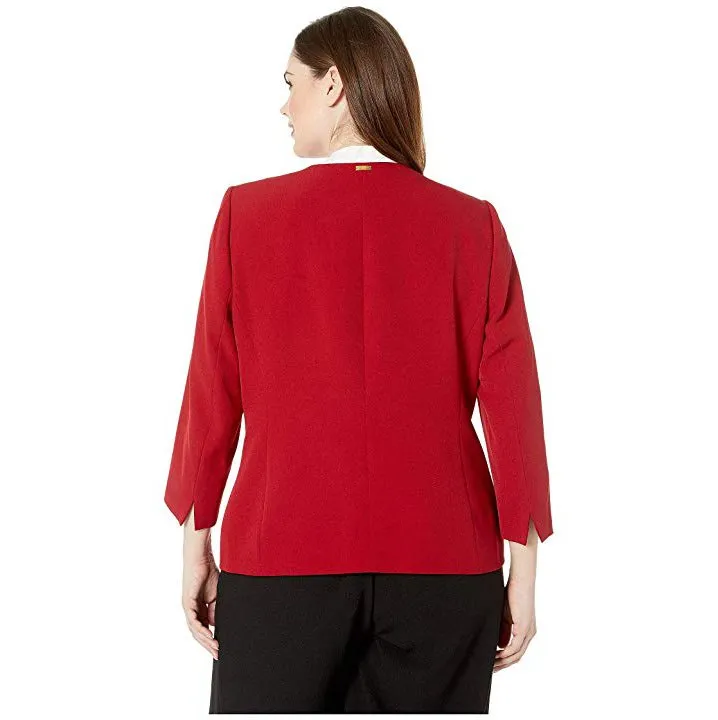 Anne Klein Womens Red Open Front Crepe Jacket, Plus Size 0X