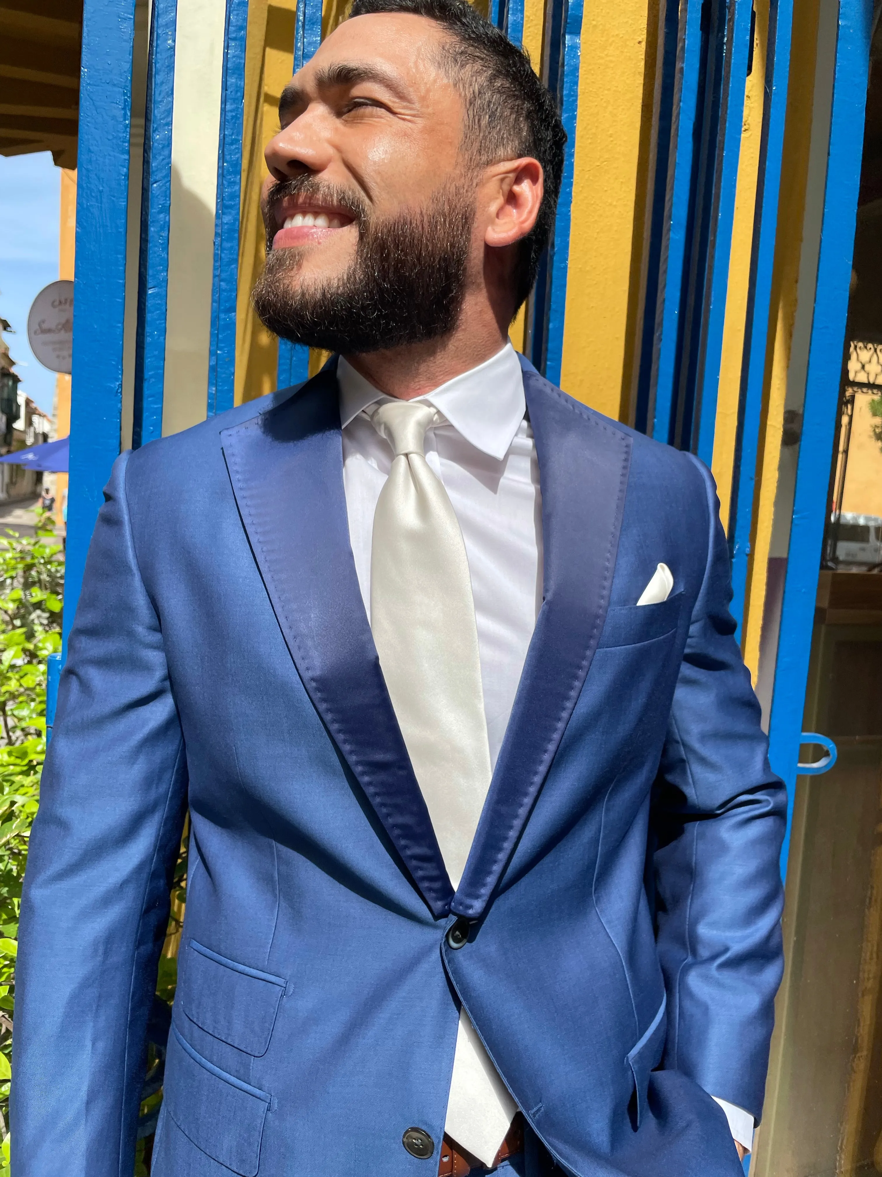 Blue Satin Notch Lapels