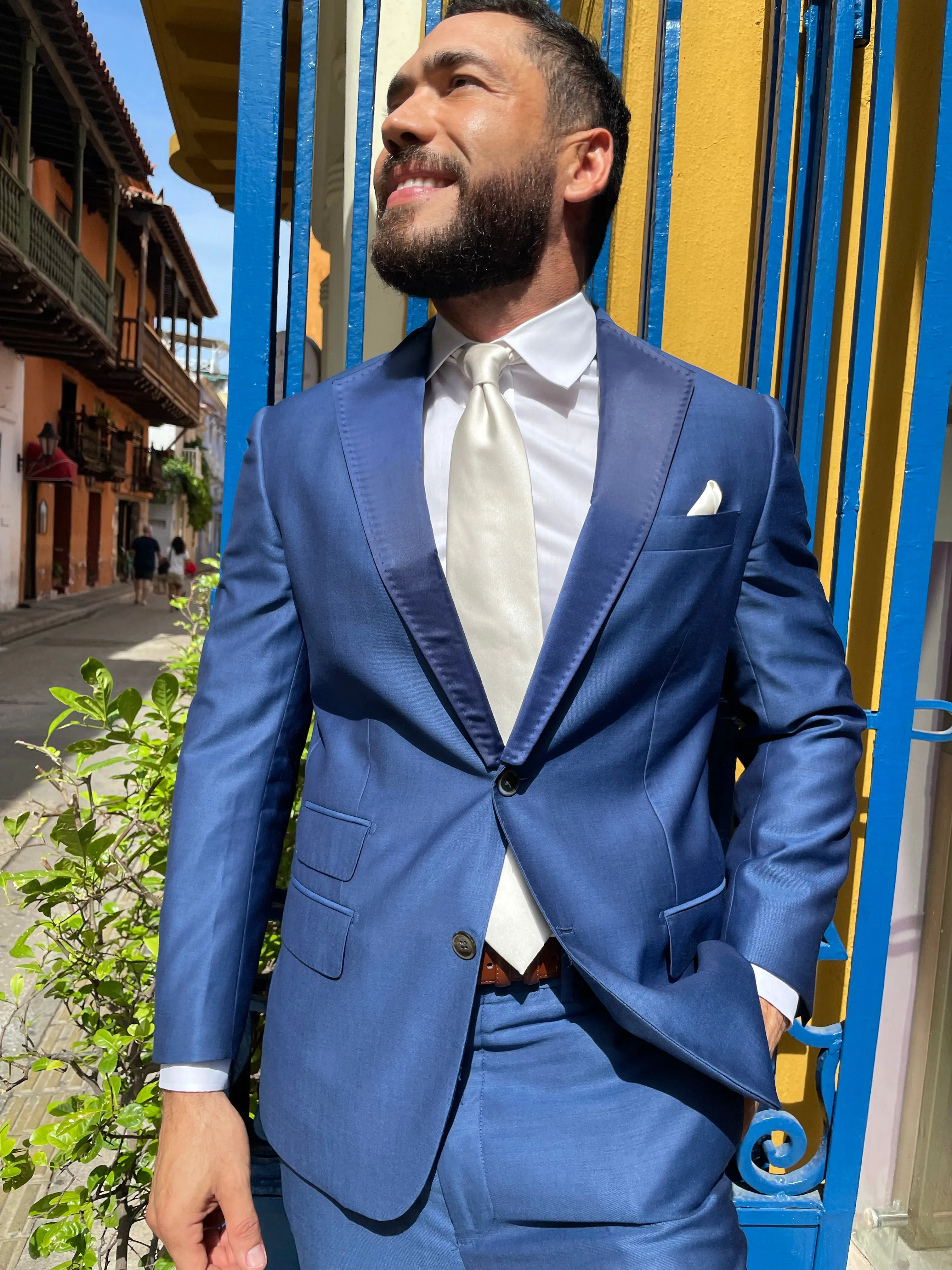 Blue Satin Notch Lapels