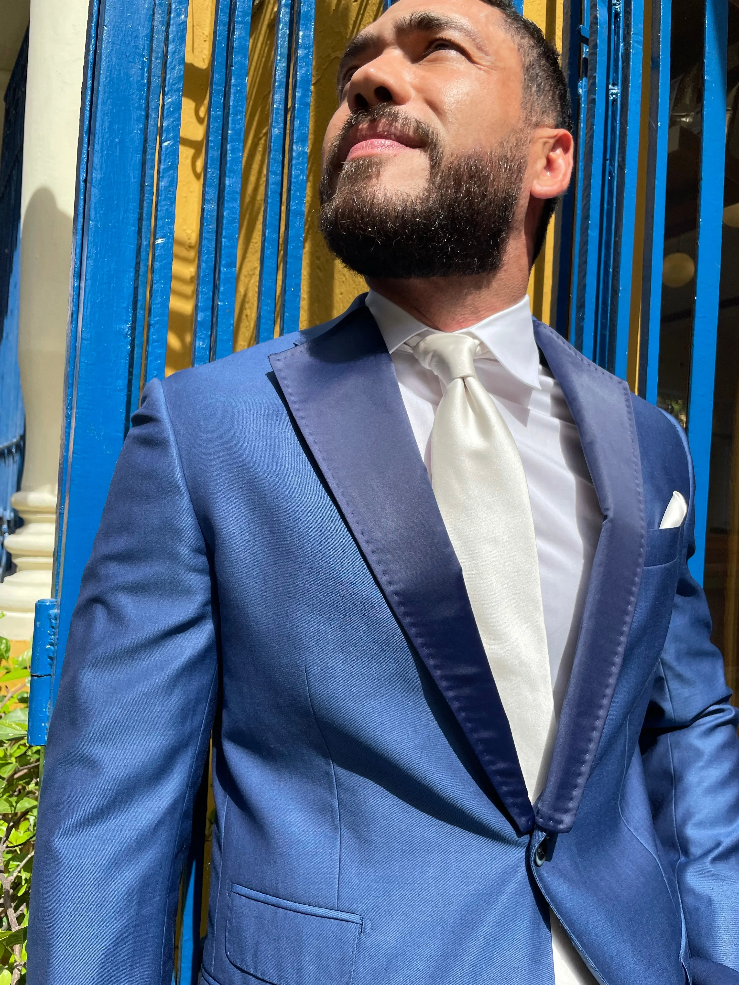 Blue Satin Notch Lapels