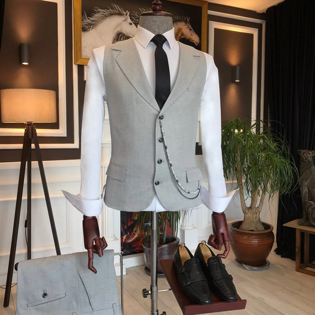 Bojoni Light Grey Slim-Fit Suit 3-Piece