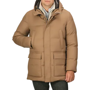 Camel Beige VBC Wool Flannel Padded Parka