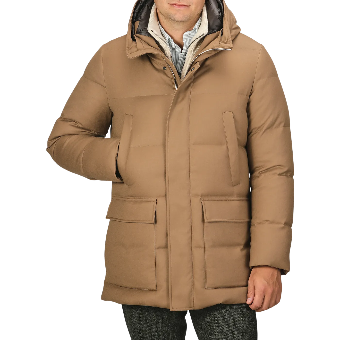 Camel Beige VBC Wool Flannel Padded Parka