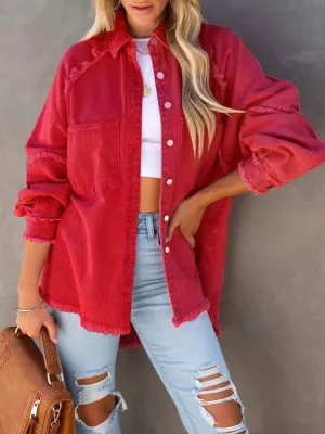 Casual Fringed Ripped Loose Denim Jacket