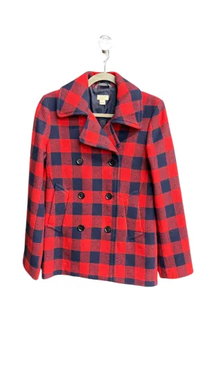 Coat Peacoat By J. Crew In Checkered Pattern, Size: S