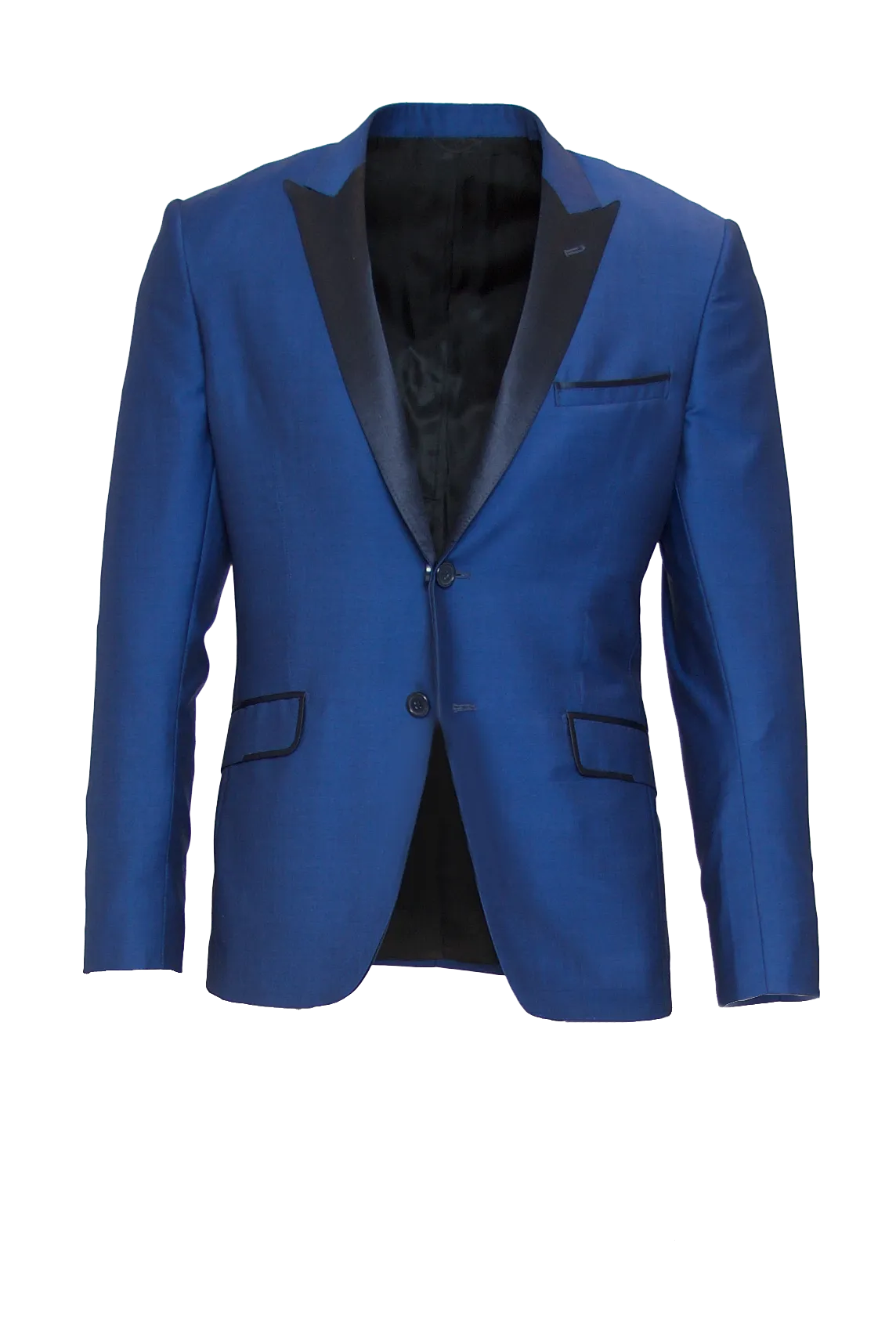 COBALT BLUE FITTED 2-BUTTON SINGLE BREASTED WOOL SUIT JACKET W/ NAVY BLUE SILK LAPEL