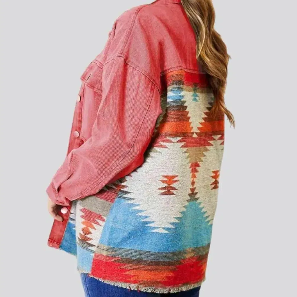 Color patchwork denim jacket for ladies