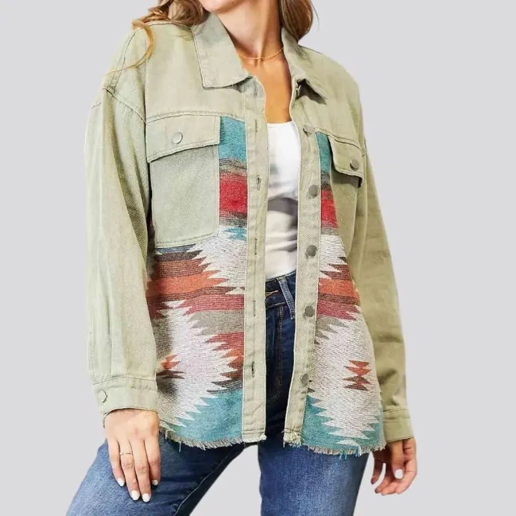 Color patchwork denim jacket for ladies