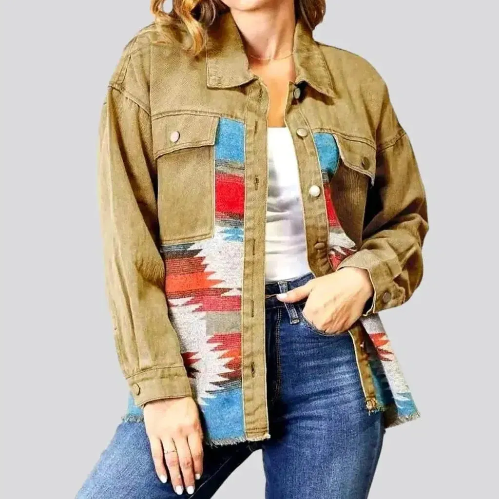 Color patchwork denim jacket for ladies