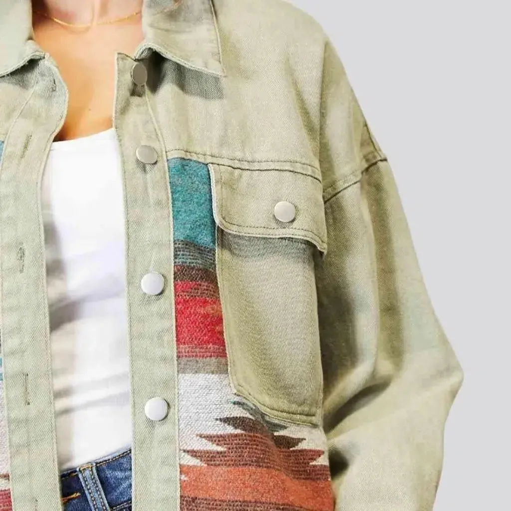 Color patchwork denim jacket for ladies