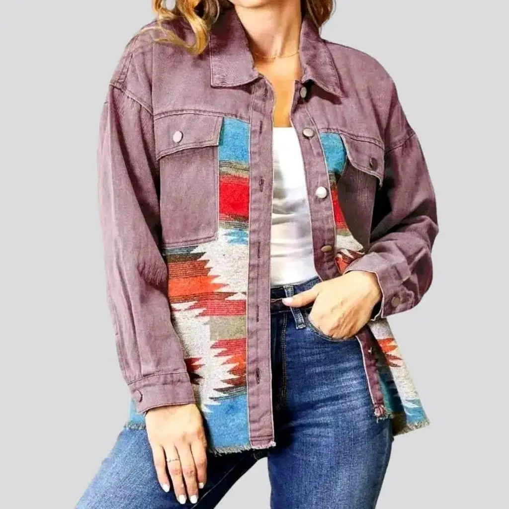 Color patchwork denim jacket for ladies