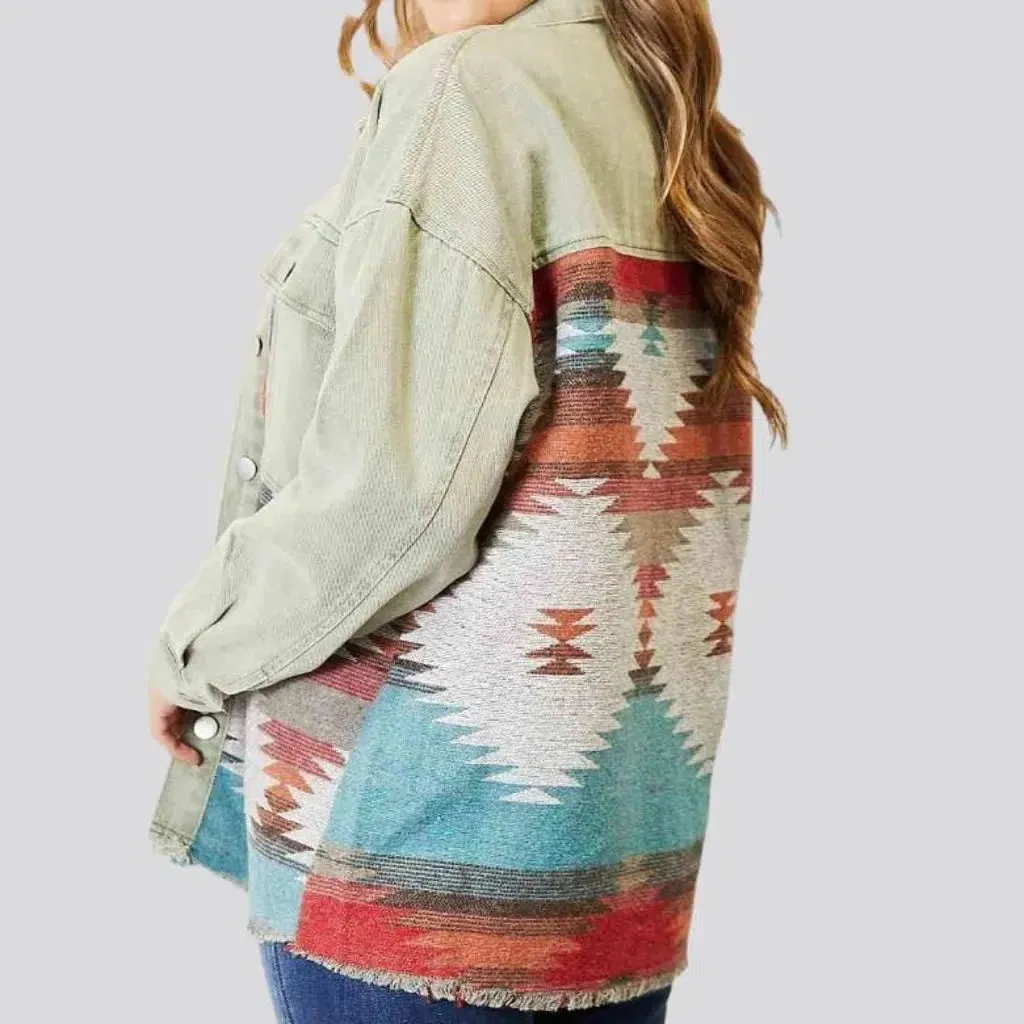 Color patchwork denim jacket for ladies