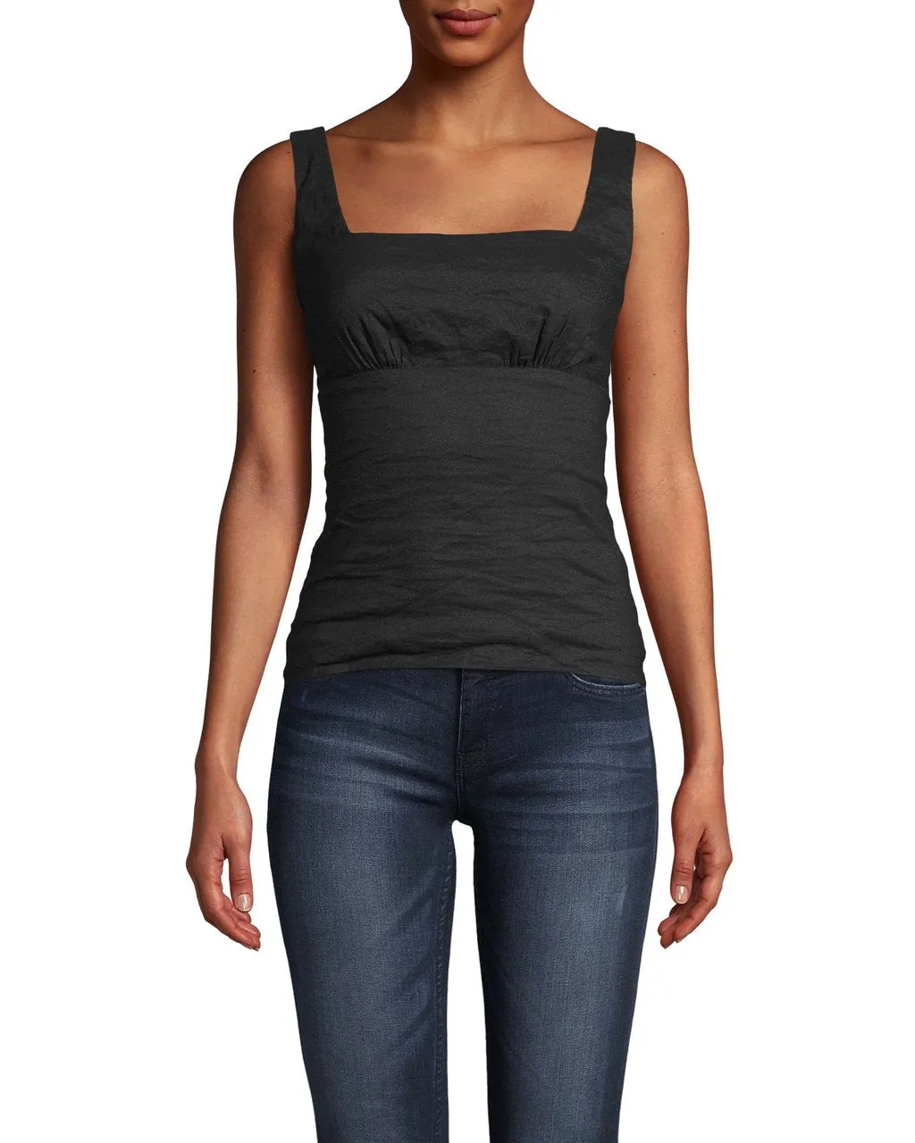 COTTON METAL SQUARE NECK CAMI in BLACK