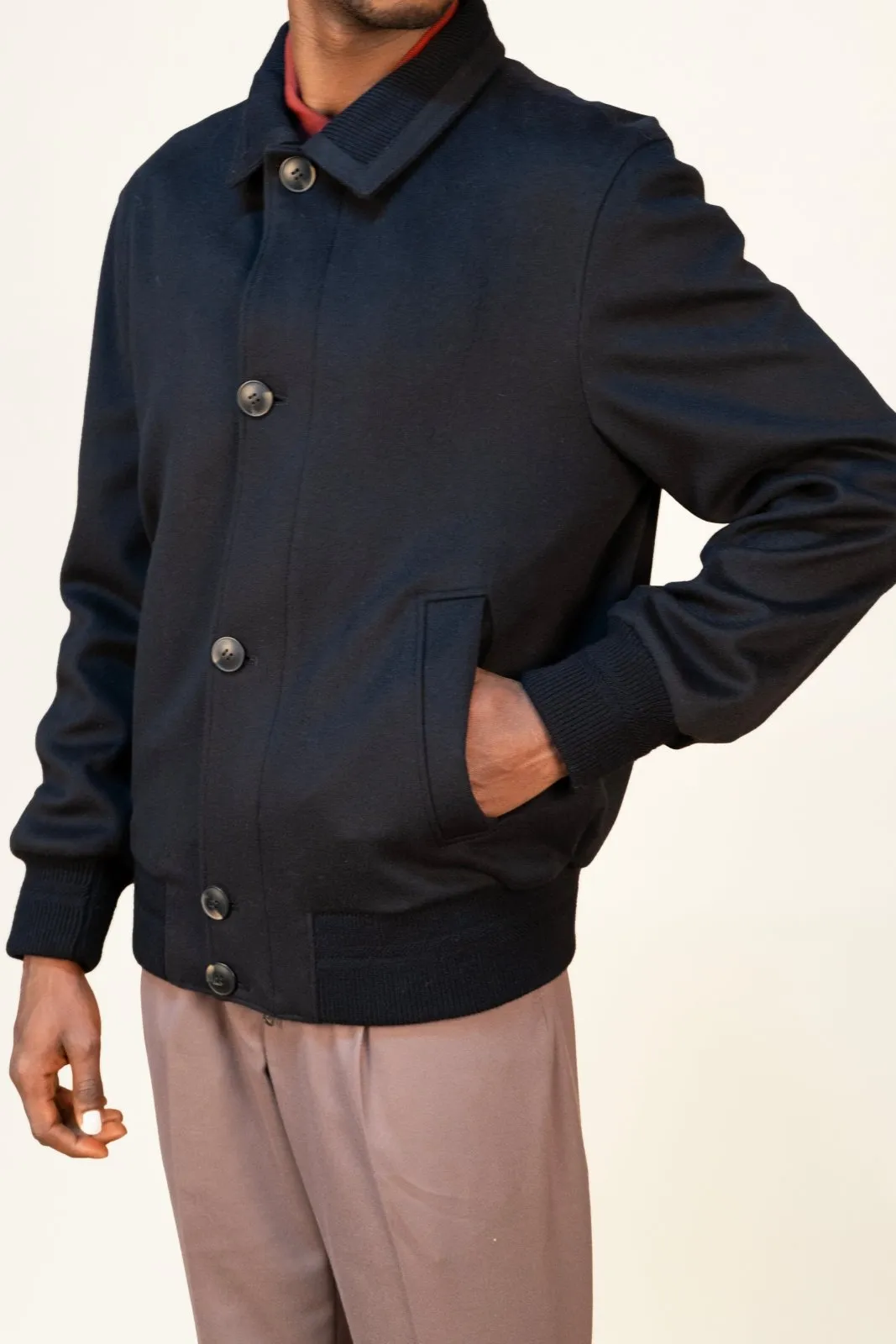 Dark Navy Wool Bomber Jacket