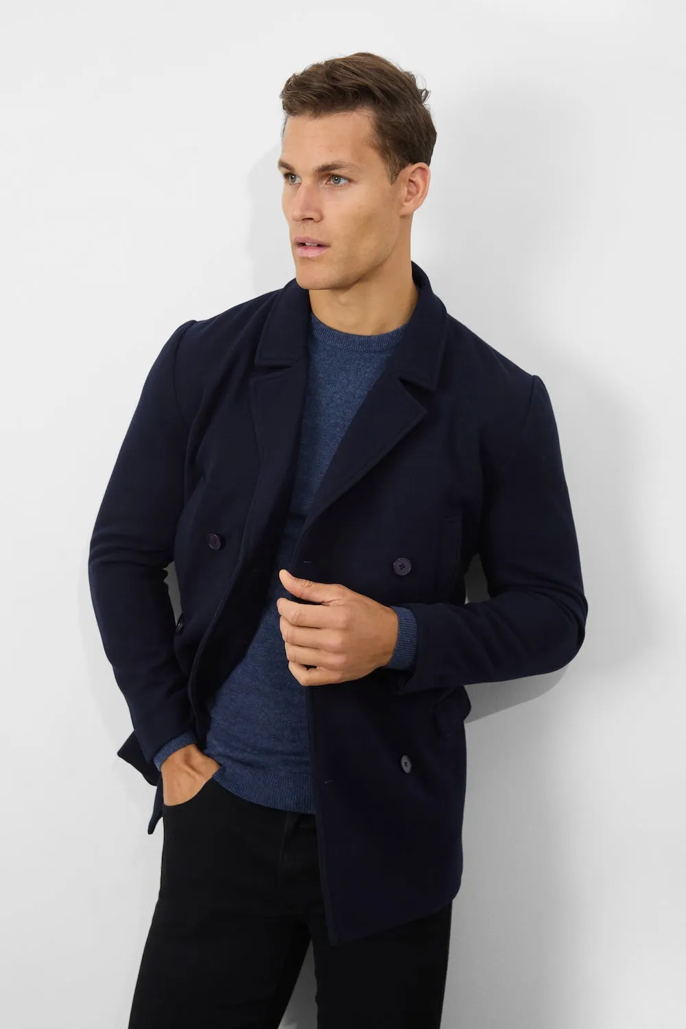 Double Breasted Peacoat in Navy