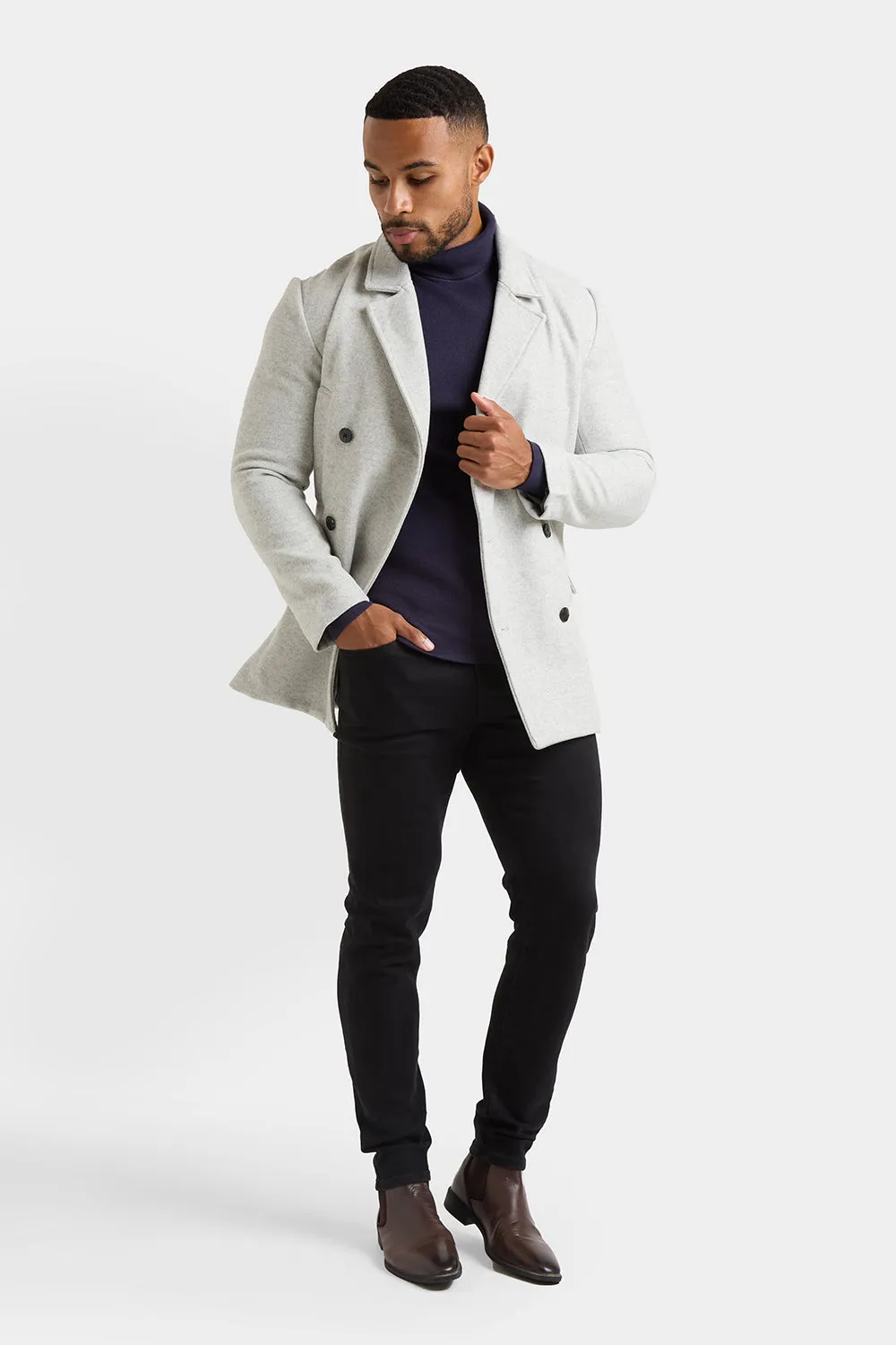 Double Breasted Peacoat in Pale Grey