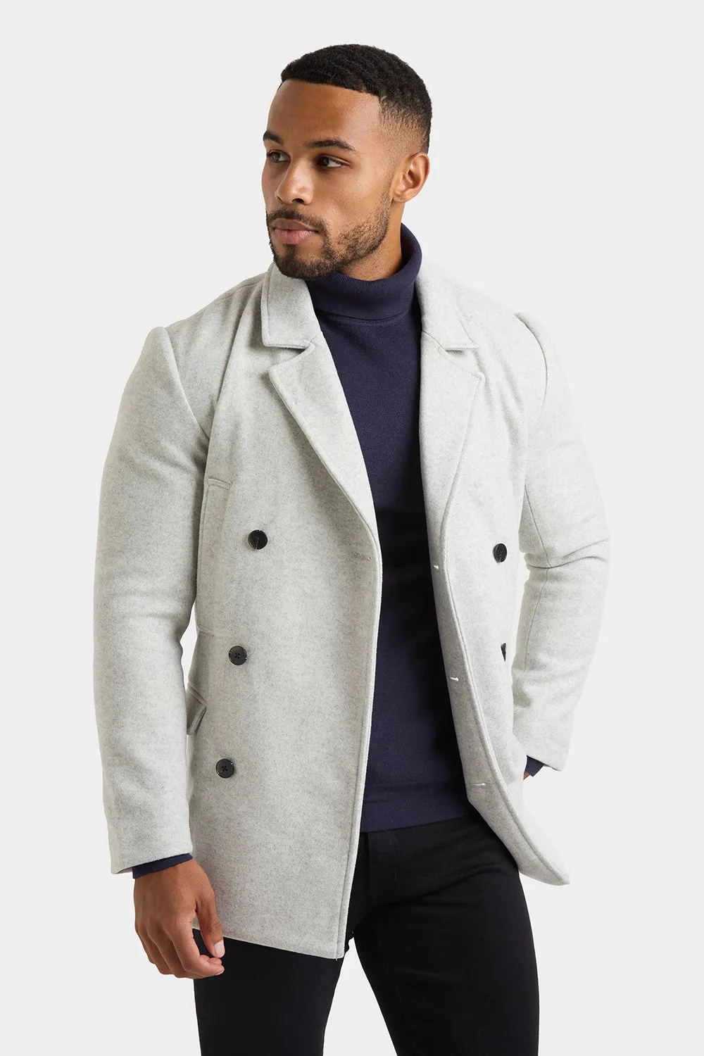 Double Breasted Peacoat in Pale Grey