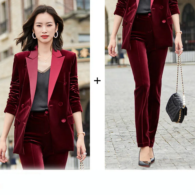 Fashion Gold Velvet Small Suit Jacket Suit