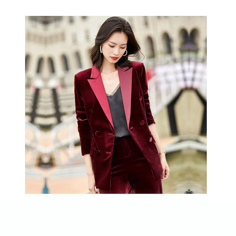 Fashion Gold Velvet Small Suit Jacket Suit