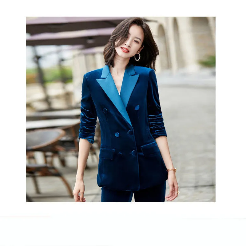 Fashion Gold Velvet Small Suit Jacket Suit