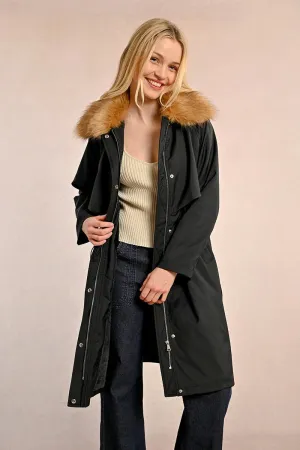 Faux Fur Parka - Black