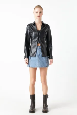 Faux Leather Jacket Set