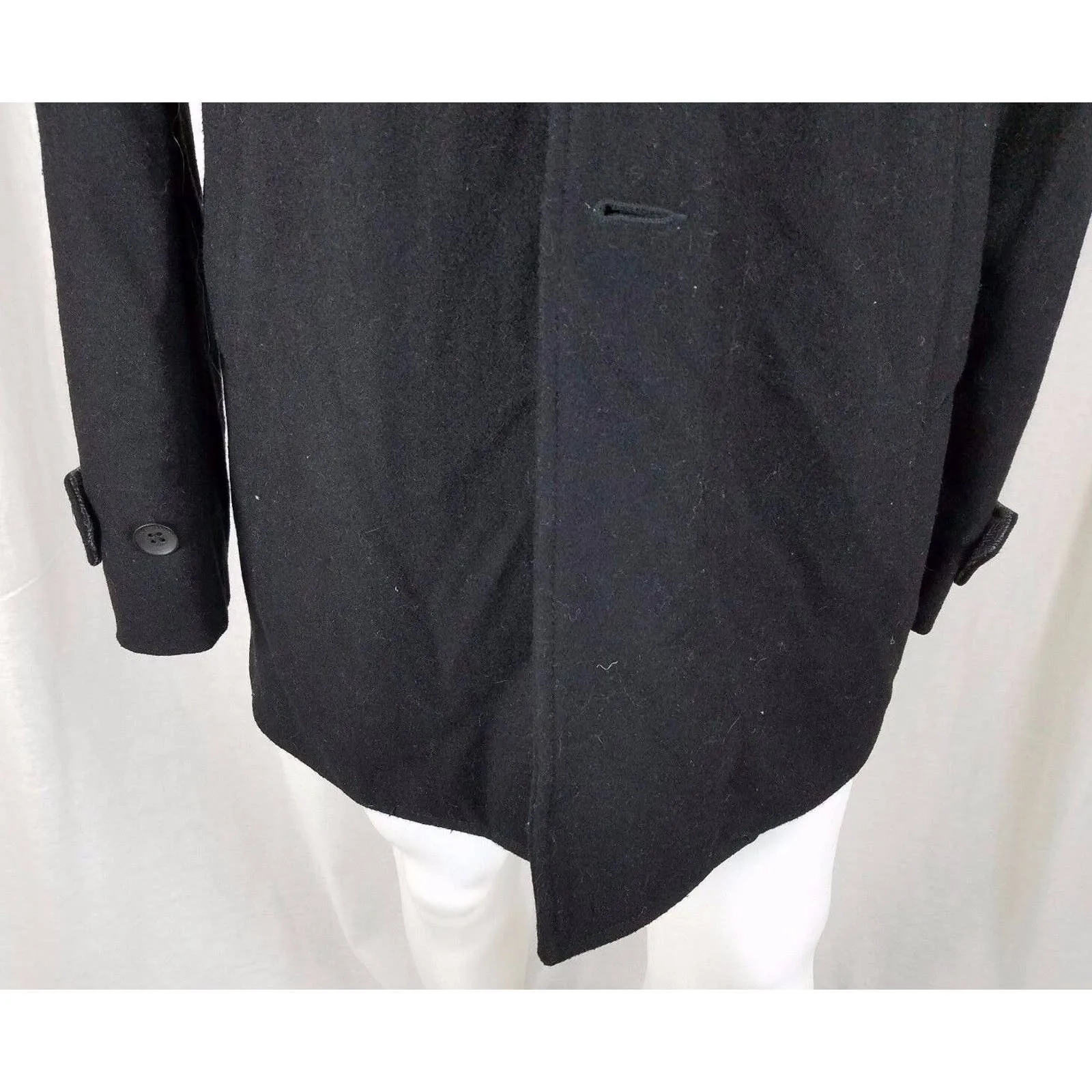 Five Four Wool Asymmetrical Button Up Peacoat Coat Shirt Jacket Mens L Black 54