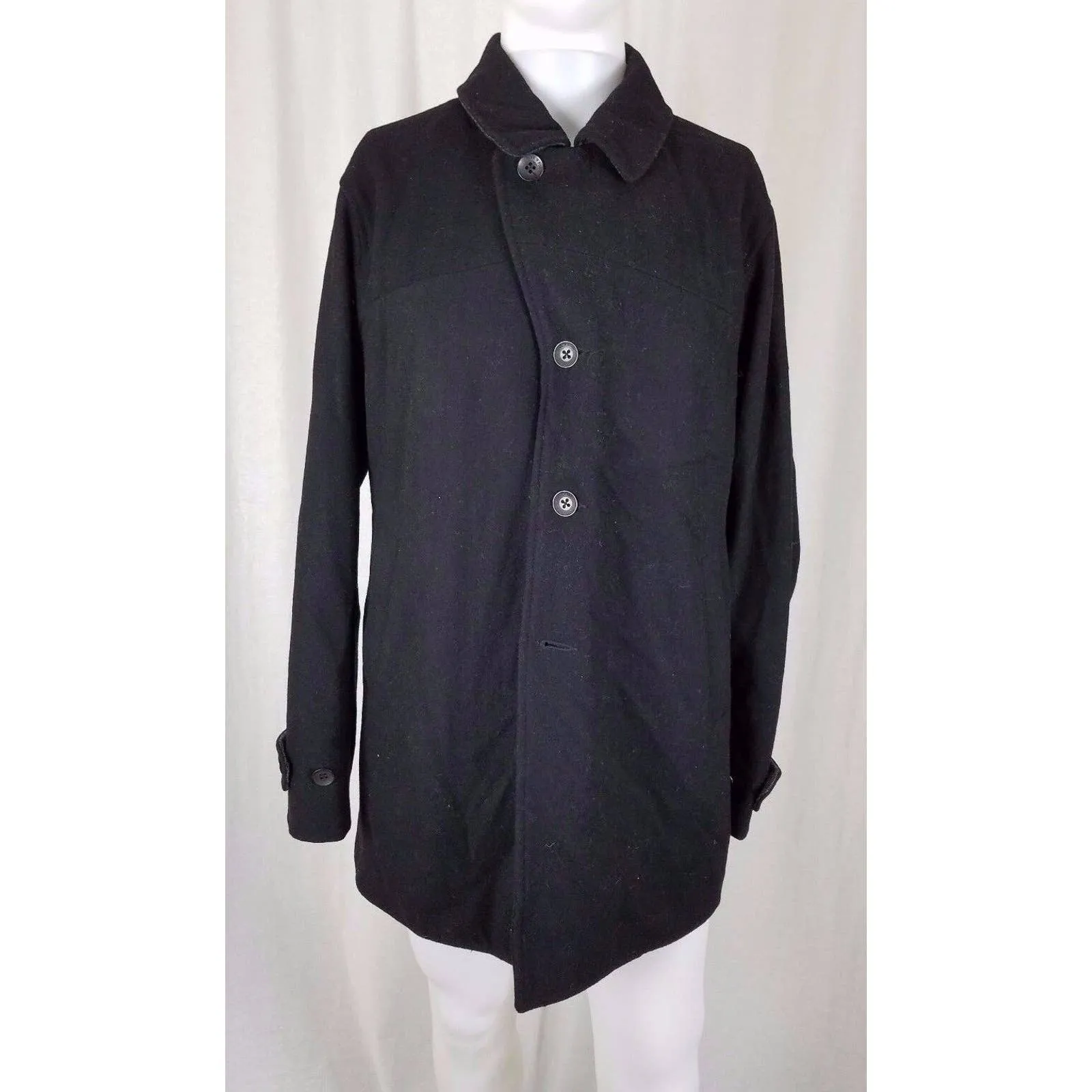 Five Four Wool Asymmetrical Button Up Peacoat Coat Shirt Jacket Mens L Black 54