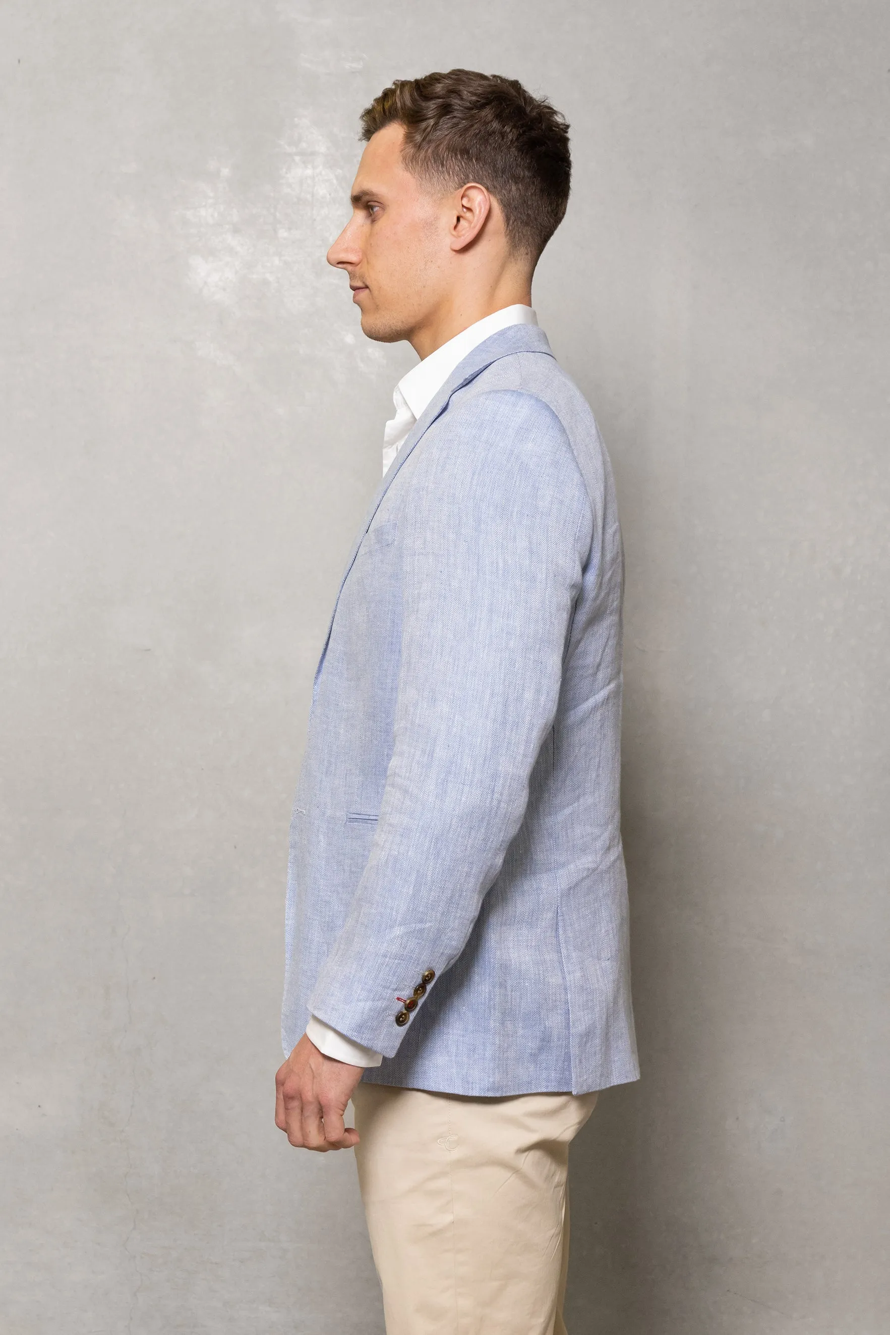 Johnson Linen Herringbone Blazer: Sky