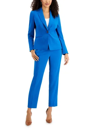 Le Suit Notched Collar 1 Button Jacket with Button Hook Zipper Closure Pants (Two Pant Suit)