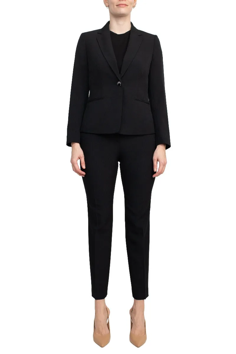 Le Suit Notched Collar 1 Button Jacket with Button Hook Zipper Closure Pants (Two Pant Suit)