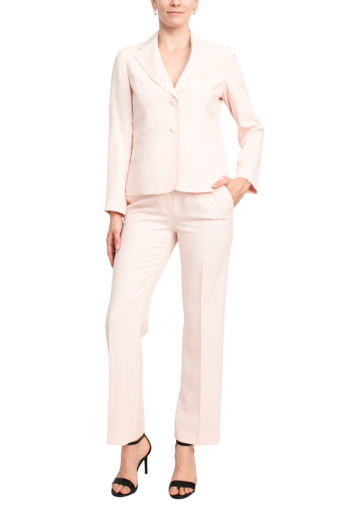 Le Suit Petite Crepe Two Button Notch Collar Jacket and Trouser Pant Set