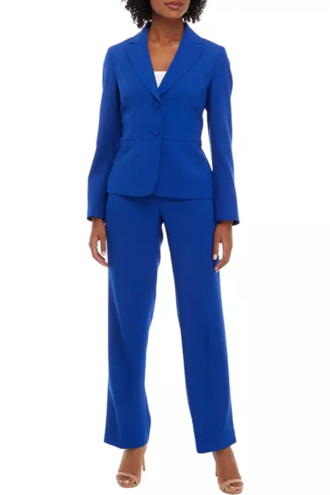 Le Suit Petite Crepe Two Button Notch Collar Jacket and Trouser Pant Set