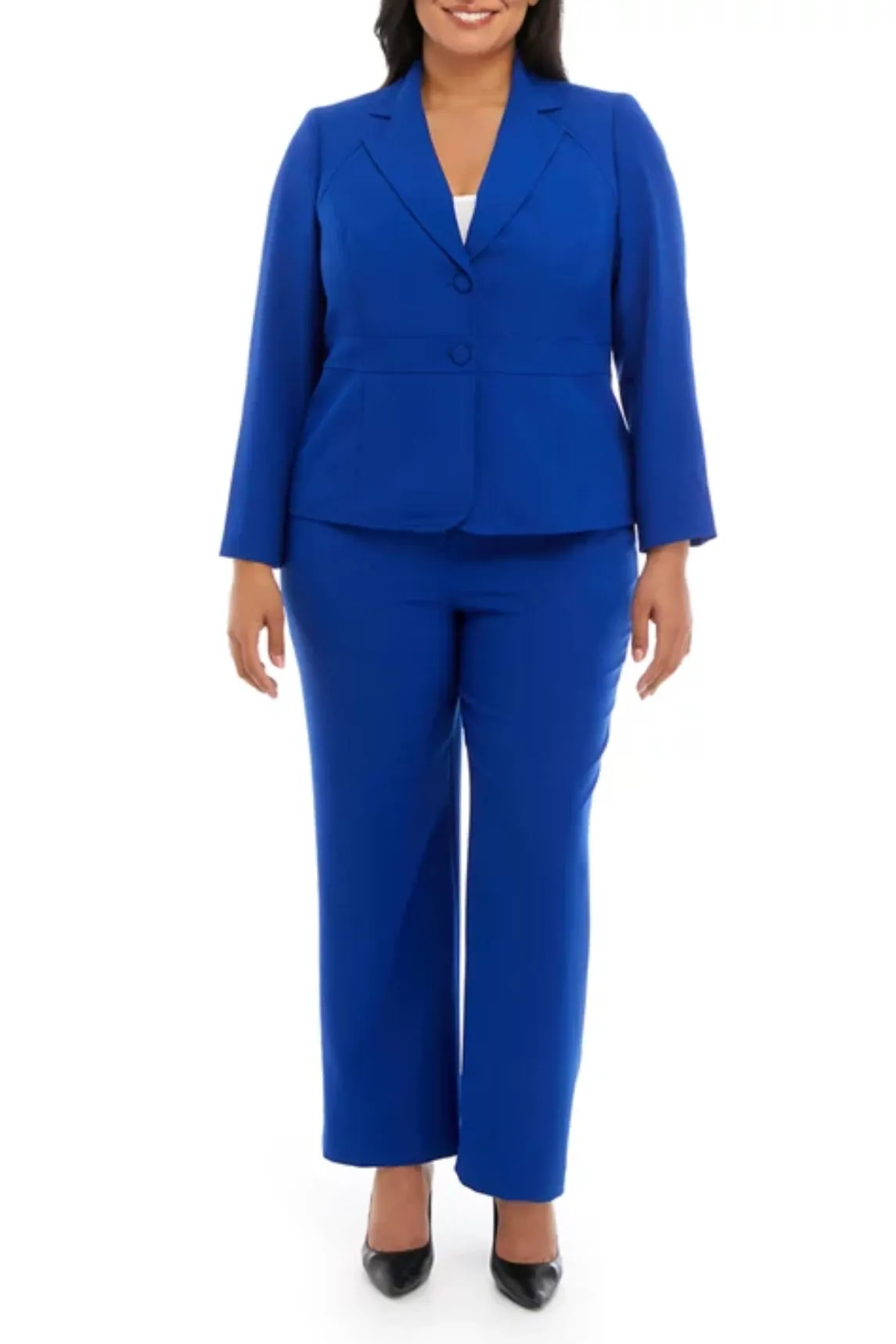 Le Suit Plus Size Crepe Two Button Notch Collar Jacket and Trouser Pant Set