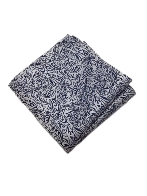 Light Silver & Navy Blue Floral Pocket Square