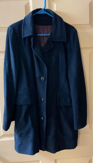 <€€* Vintage Womens Sz 11/12 VELOURA  Navy Blue Peacoat Jacket Button Up