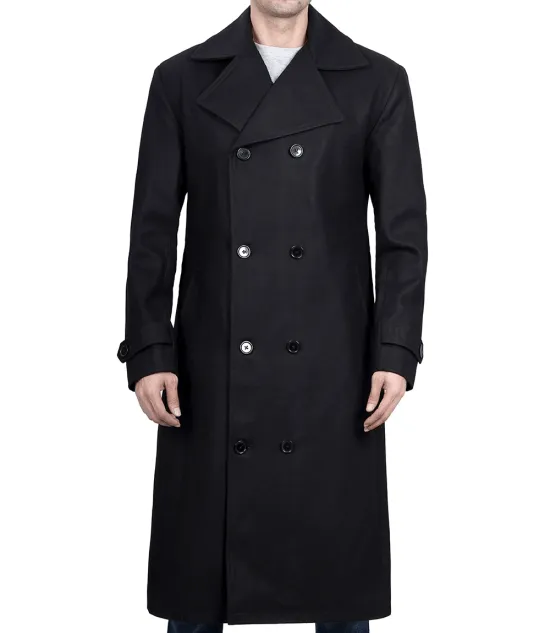 Men's Black Double Breasted Wool Peacoat