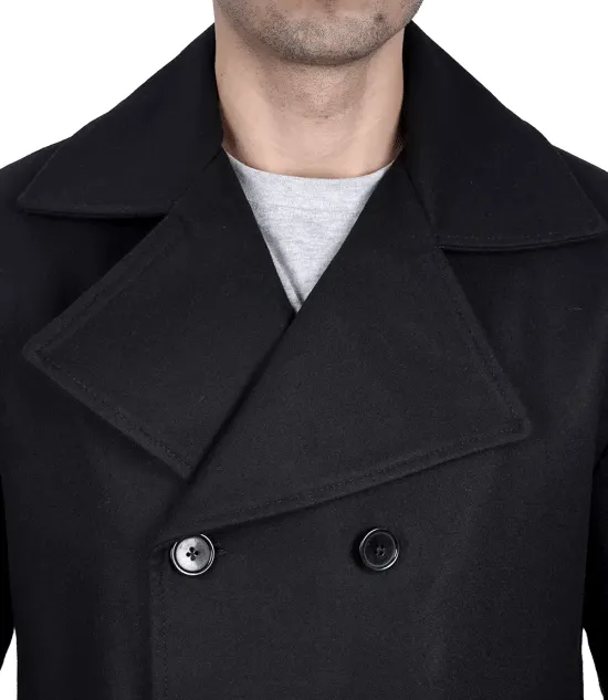 Men's Black Double Breasted Wool Peacoat