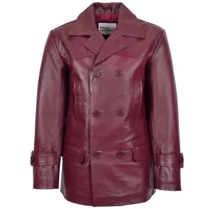 Mens Double Breasted Leather Peacoat Salcombe Burgundy