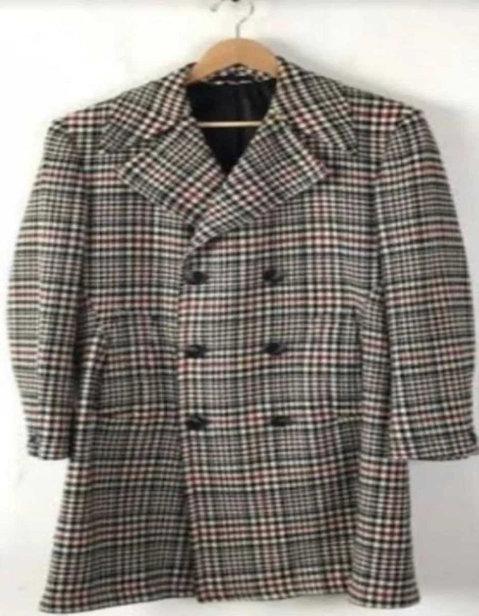 Mens Plaid Overcoat - Wool Peacoat - Plaid Topcoats Cream ~ Black ~ Red