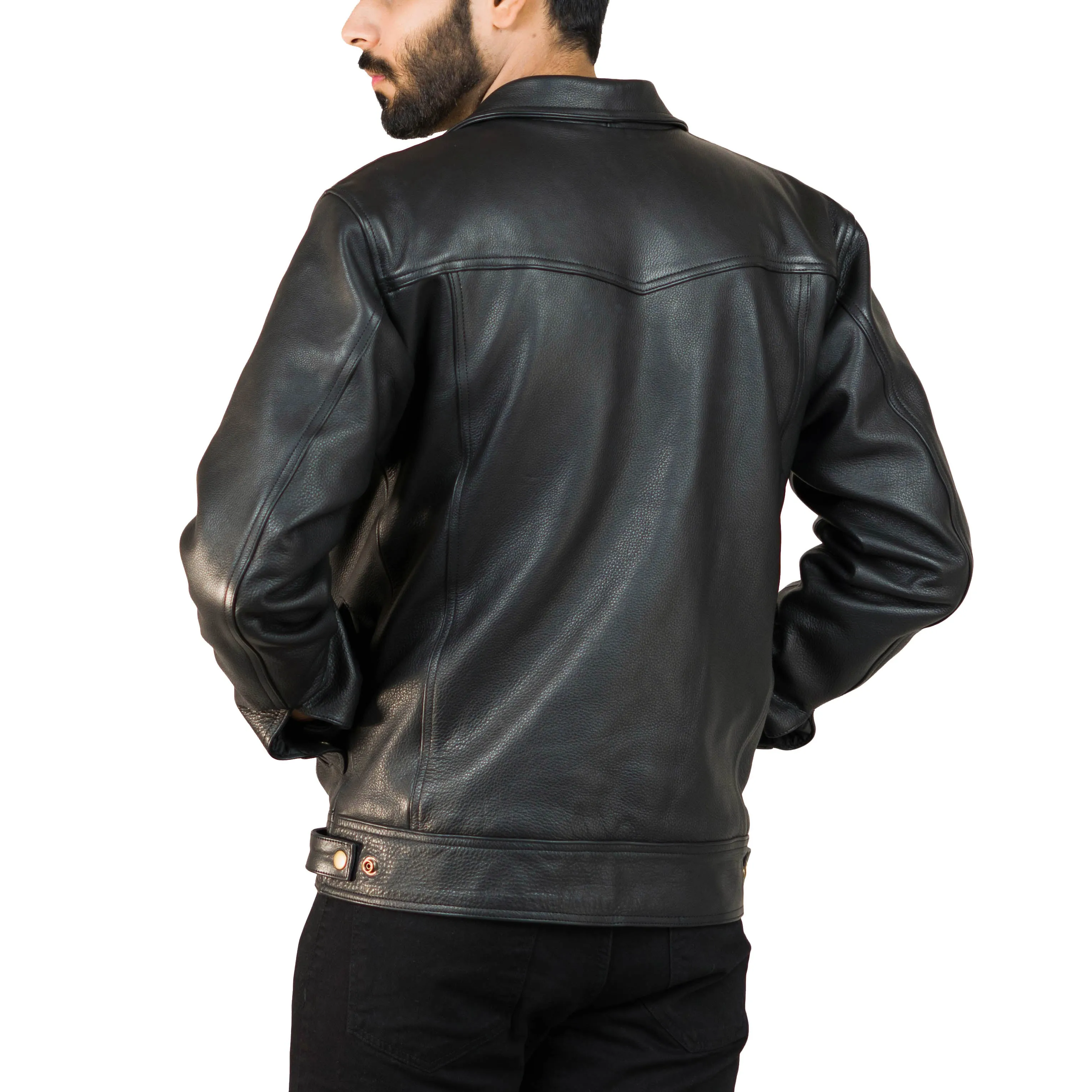 Men's Smart Casual Leather Jacket w/ Shirt Collar - Maximus