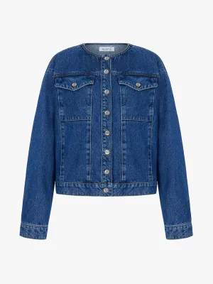 Moto collarless denim jacket