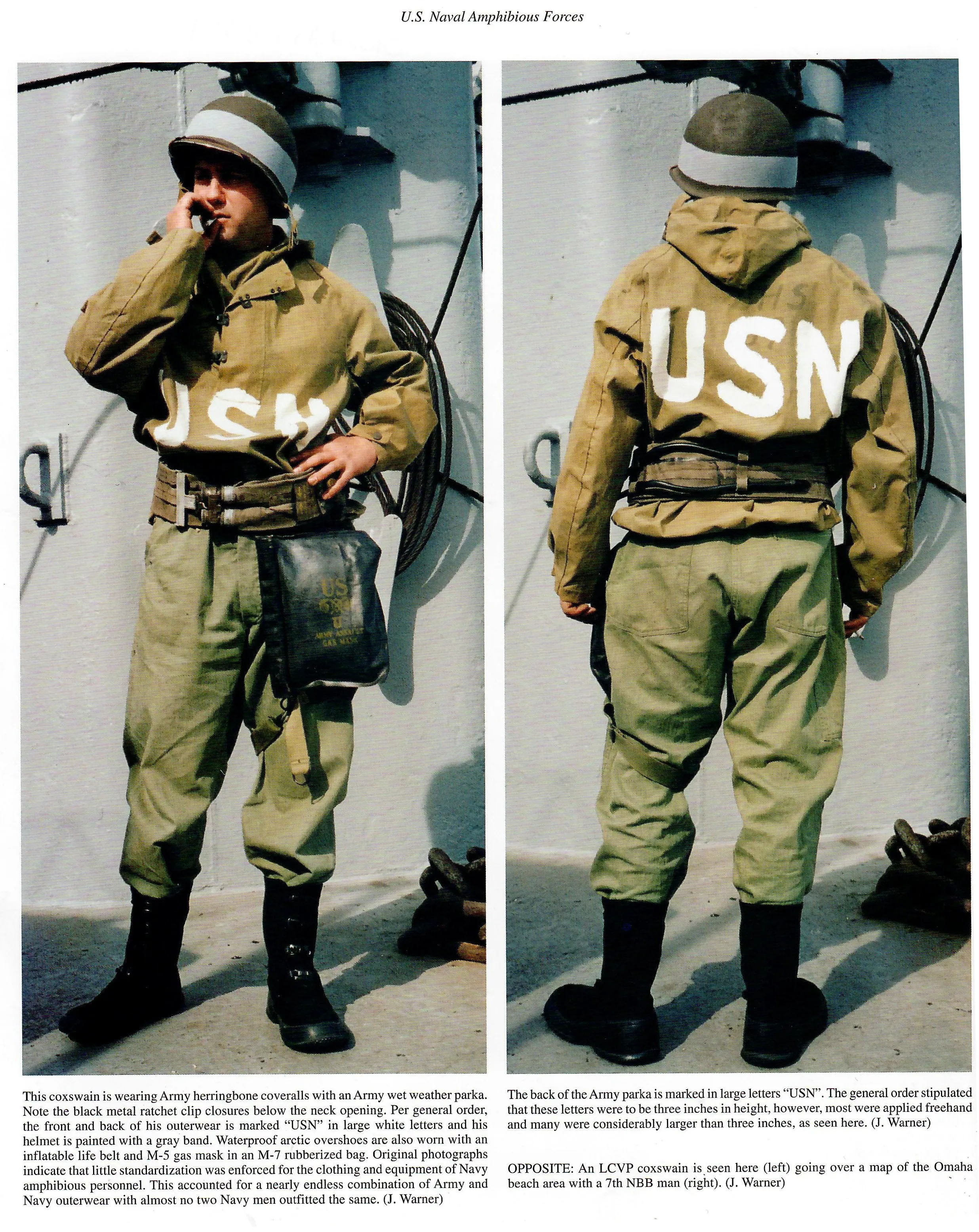 Original U.S. WWII Navy Amphibious Personnel USN Painted Wet Weather Parka - Coveralls - Arctic Overboots - As Seen In Book