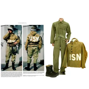 Original U.S. WWII Navy Amphibious Personnel USN Painted Wet Weather Parka - Coveralls - Arctic Overboots - As Seen In Book