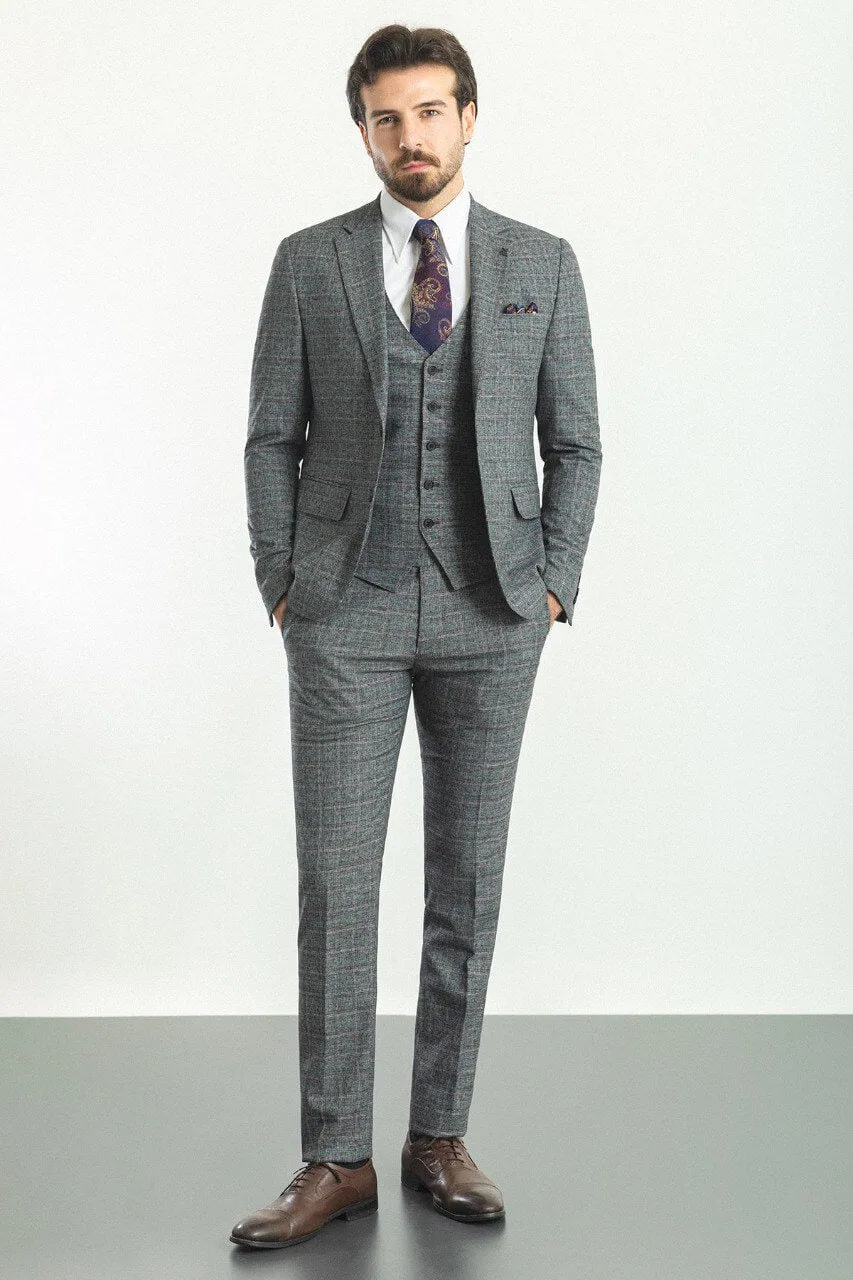 Patterned Dark Gray Suit