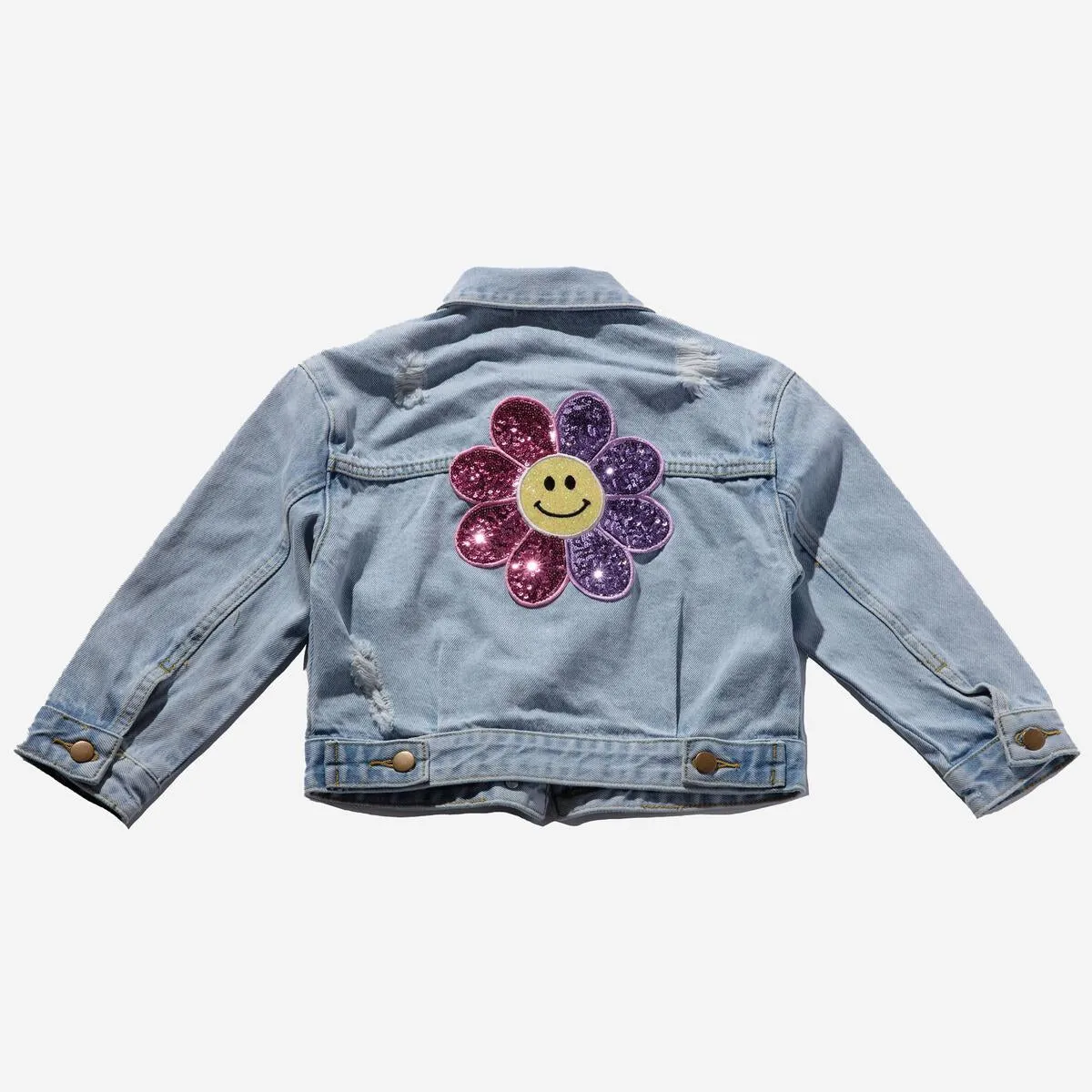 PH Play by Petite Hailey Patched Denim Jacket - Sequin Pink Daisy