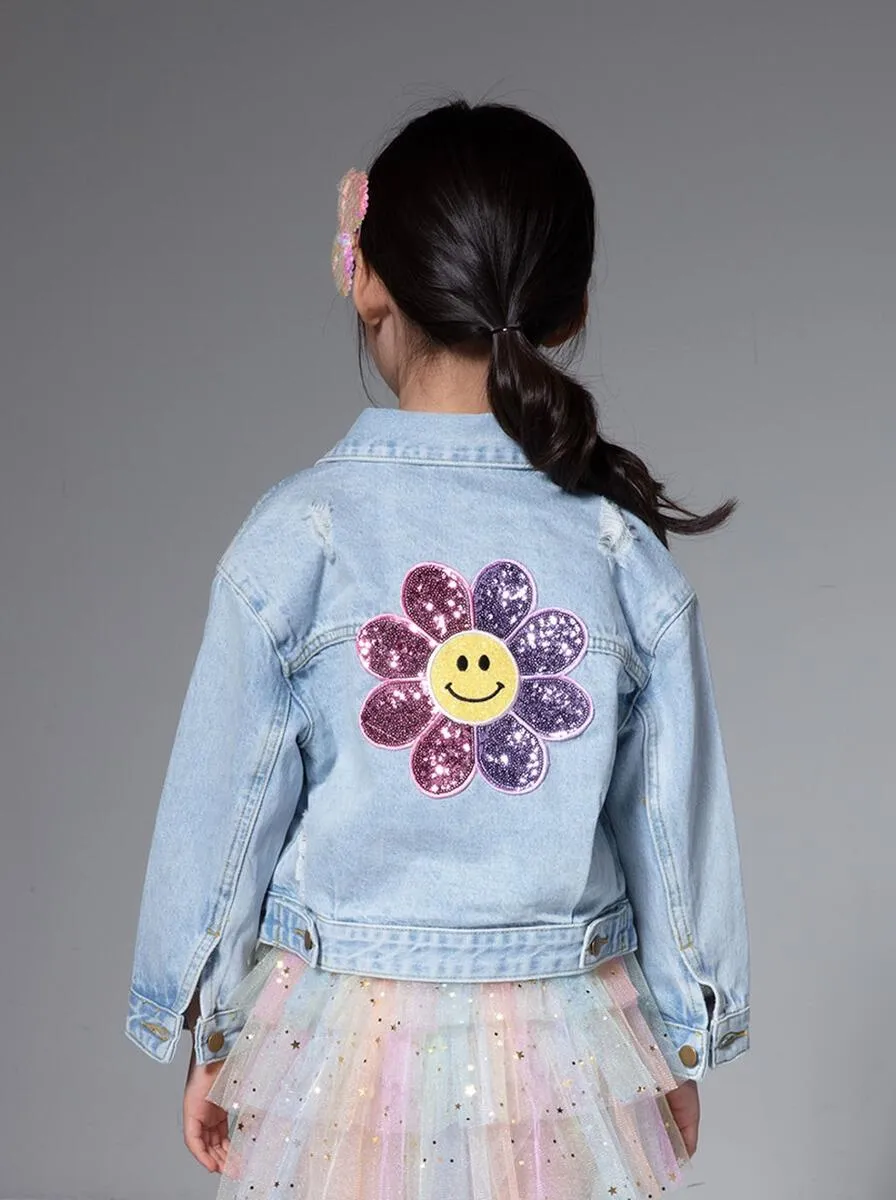 PH Play by Petite Hailey Patched Denim Jacket - Sequin Pink Daisy